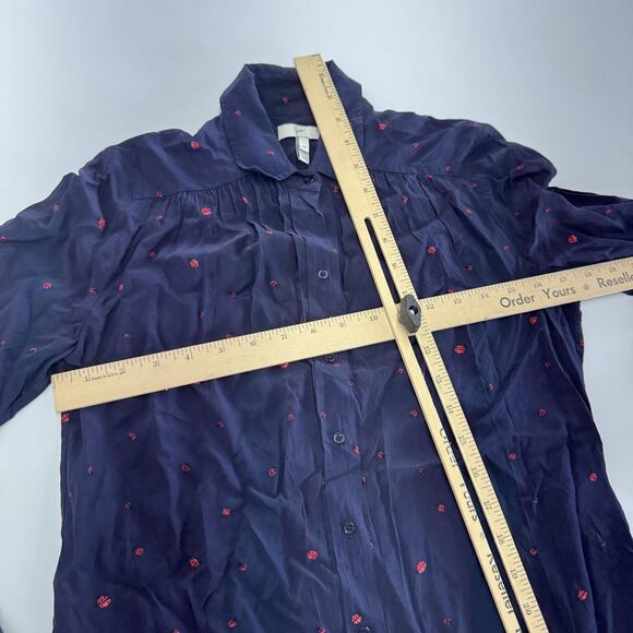 Joie Shirt Womens XS Blue Ladybug Embroidered Button Down Long Sleeve Blouse - Picture 5 of 6